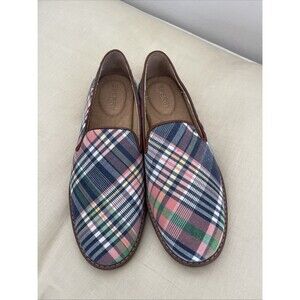 Sperry Preppy Seaport Levy Washed Madras Plaid Belgian Loafers 6.5